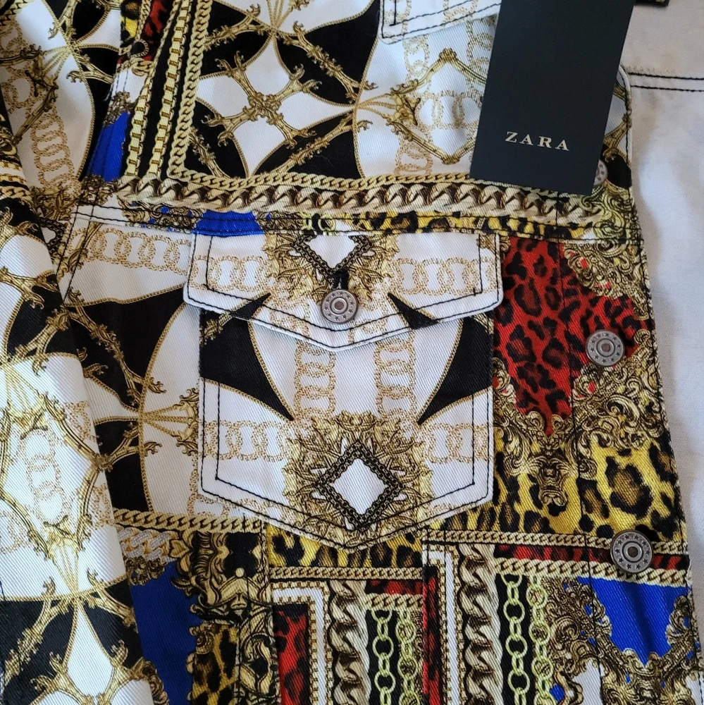 ZARA CHAIN PRINT VERSACE STYLE DENIM JACKET SIZE S NEW. - Picture 6 of 10